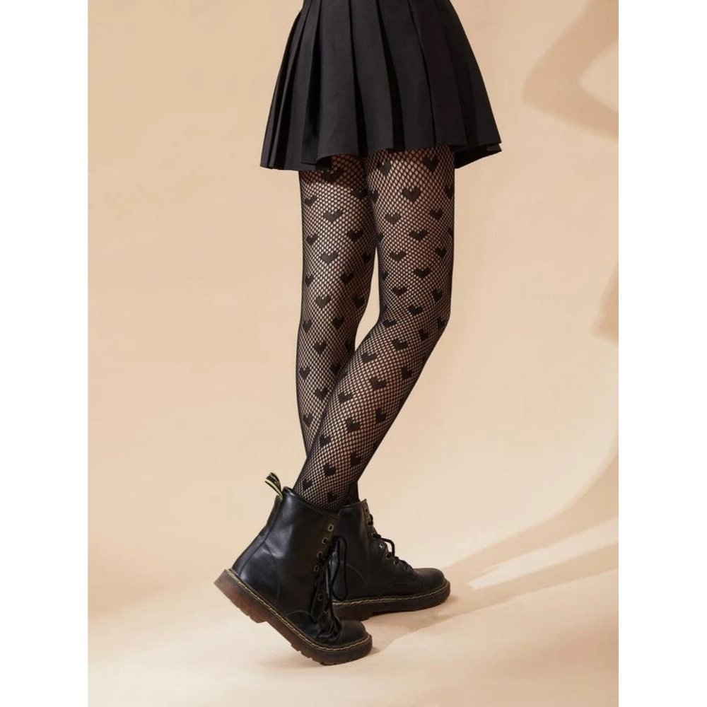 Black Heart Fishnet Tights